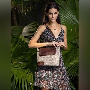 Myra Bag Rug Leather and Canvas Crossbody Shoulder Bag EUC